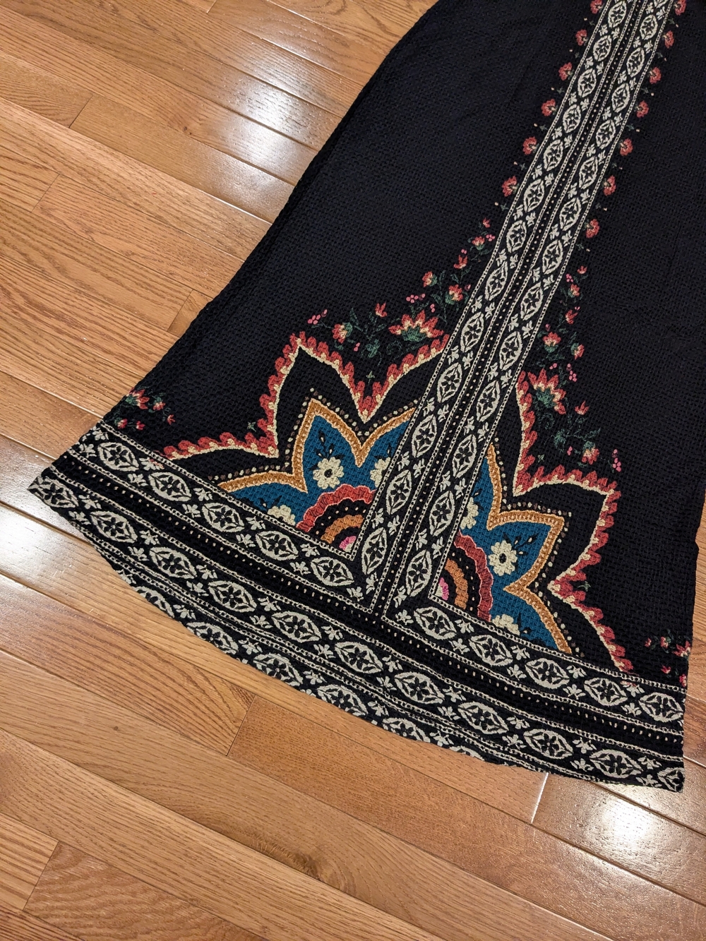 Farm Rio Mixed Print Black Maxi Skirt Ribbed Floral Knit NWT Medium - Picture 4 of 15